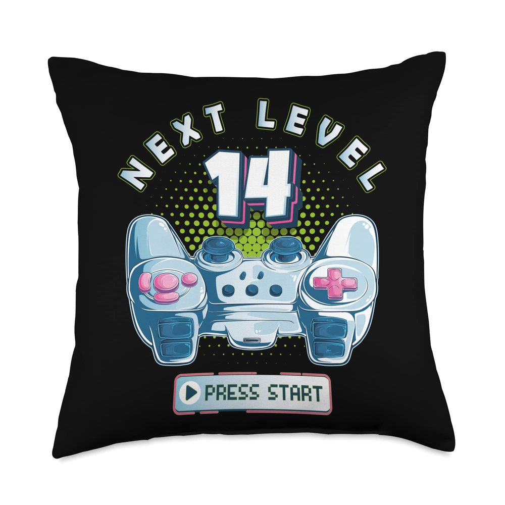 14 Birthday Gamer Next Level 14 Gaming Controller Boy Girl Throw Pillow