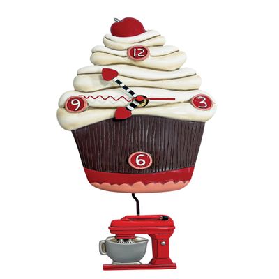 Allen Designs Enesco Frosting Please Cupcake with Mixer Sculpted Pendulum Wall Clock, 14.5 Inch, Multicolor