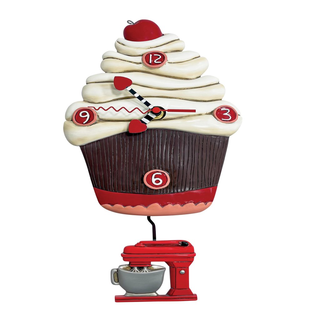 Allen Designs Enesco Frosting Please Cupcake with Mixer Sculpted Pendulum Wall Clock, 14.5 Inch, Multicolor