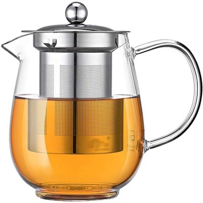 Habiba Tea Kettle Creative Round Teapot with Stainless Steel Infusion Filter Clear Glass Tea Kettle Coffee Container for Household Office Household