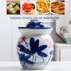 Fermentation Crock Jar Classical Painted Ink Style Lotus Pickle Jar, Chinese Traditional Water Seal Kimchi Jar With Cover, Pickled Cabbage, Radish, Kombuch (Color : Blue+white, Size : 4kg) view 3