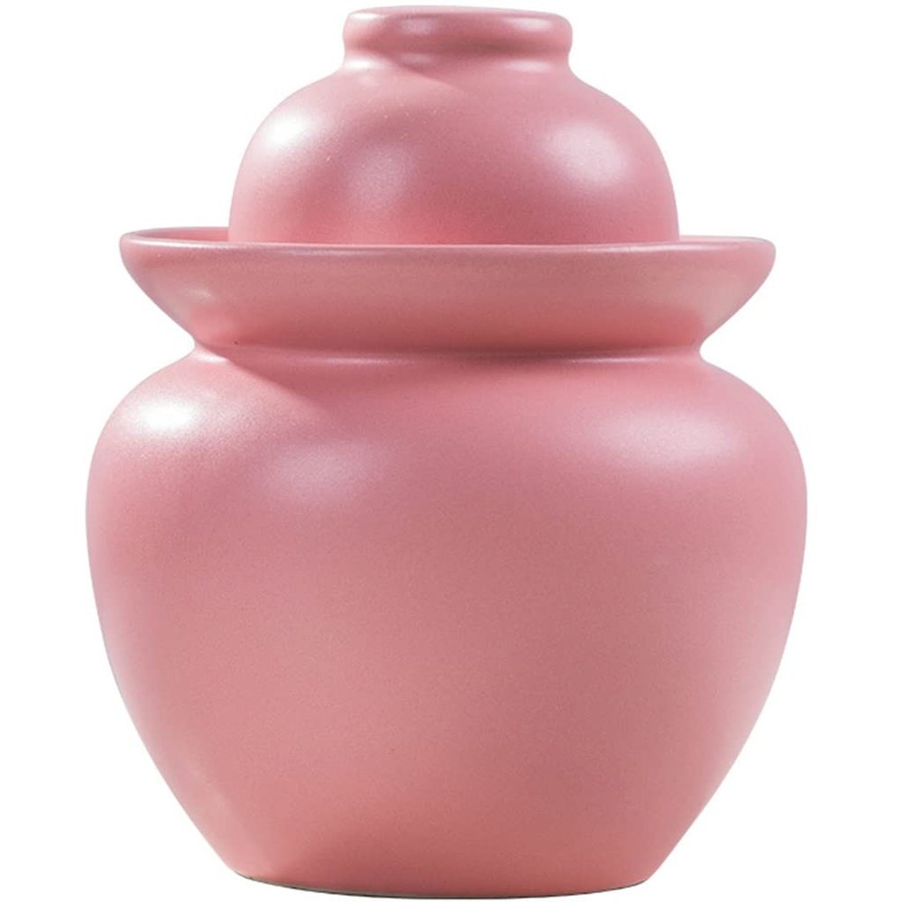 Fermenting Jars Water Seal Household Multi-capacity Options Pickle Jar, Double Lid Water Seal Kimchi Jar, Chinese Style Thickened Ceramics Grain Storage Barrel (Color : Pink, Size : 1.5kg)