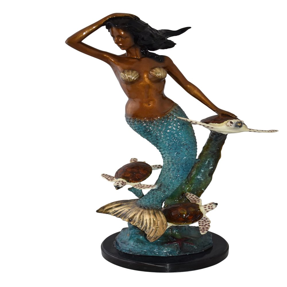 NIFAO Mermaid and Turtles at Sea Bronze Statue Size: 14" x 9" x 24"H