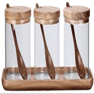 1 Set Seasoning Jars Glass 3-piece Clear Kitchen Salt Spice Holder Cruet Container for Home