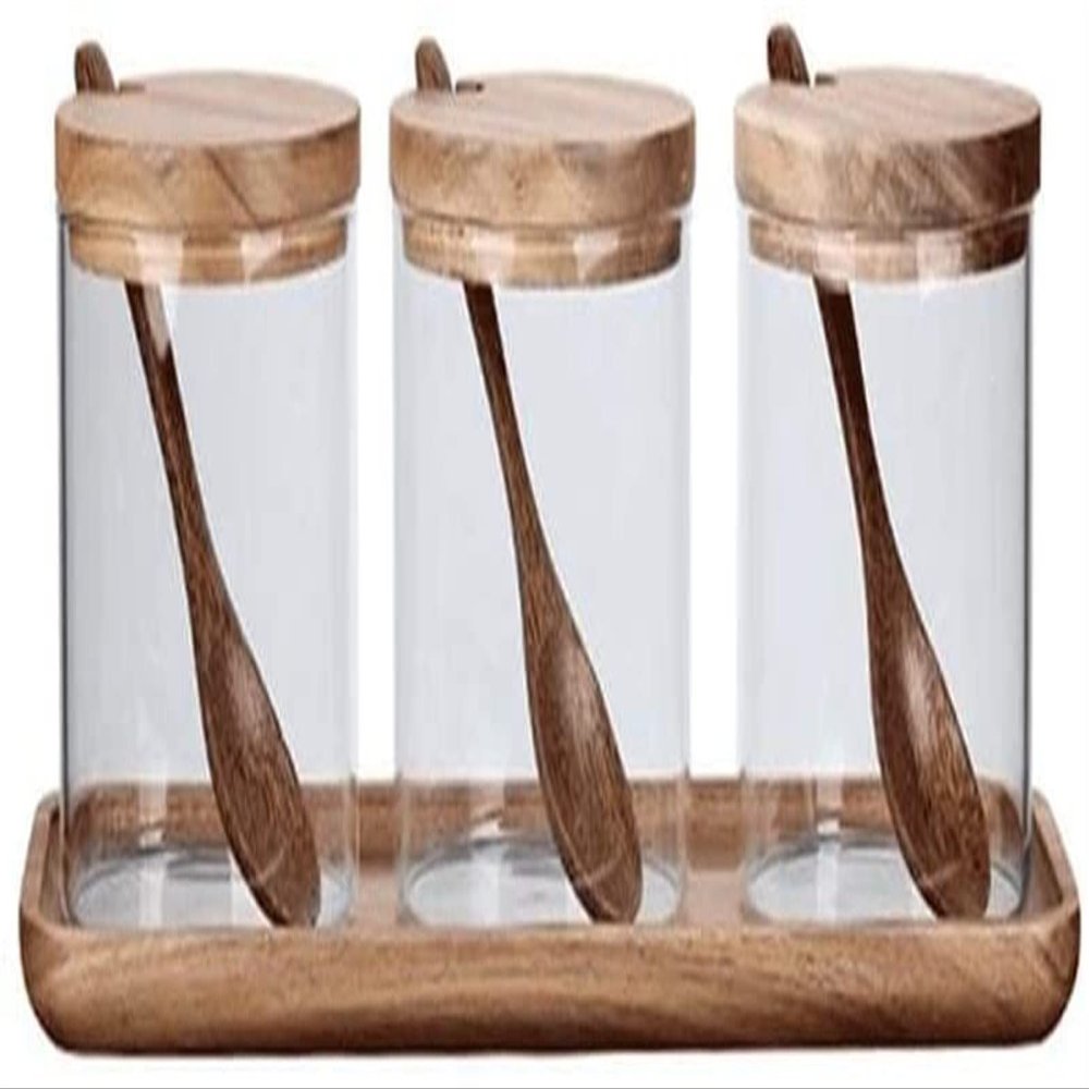 1 Set Seasoning Jars Glass 3-piece Clear Kitchen Salt Spice Holder Cruet Container for Home