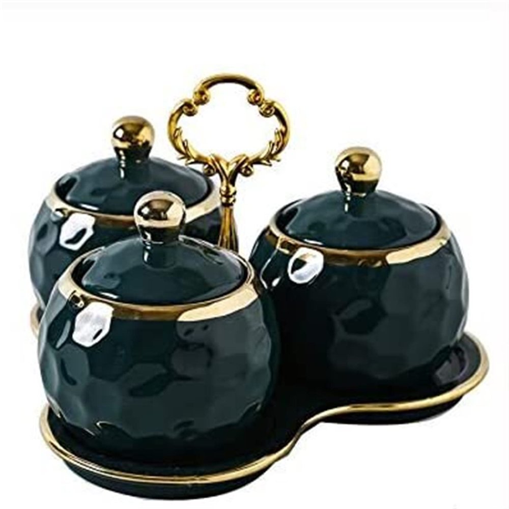 Green Storage Box Ceramics Spice Jar Household Kitchen Set Condiment Bottles Oil Salt Spice Jar Kitchen Spice Tools
