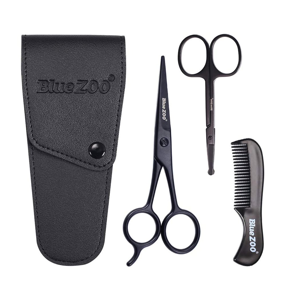 Black Head Remover Beard Mustache Scissors And Comb Set Kit For Men Care (3 Pieces Kit) Nail Cleaning Kit for Men
