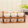Kitchen Supplies Ceramic Seasoning Kit Seasoning Box with Wooden Tray Salt Chili Storage Jar view 1