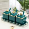 Seasoning Jar 3 Cans Set Seasoning Box Storage Salt Jar Ceramic Kitchen Utensil Rack (Color : Dark green) view 1