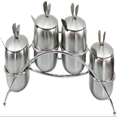 Stainless Steel Seasoning Box Set Seasoning Jar Stainless Steel Seasoning Rack with Seasoning Box and Lid 4-piece Set