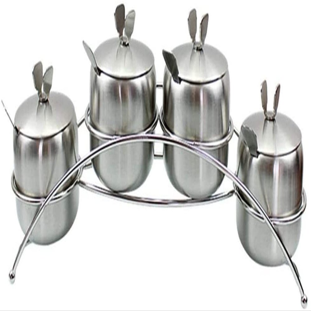 Stainless Steel Seasoning Box Set Seasoning Jar Stainless Steel Seasoning Rack with Seasoning Box and Lid 4-piece Set
