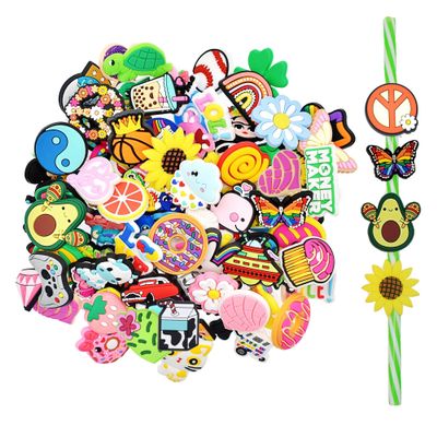Gibleitz Bulk Straw Topper Random Different 30Pack Straw Charms for Tumbler Straws Cute Colorful PVC Decorative Straw Toppers for 0.23in-0.31inch Reusable Straws Party Favor