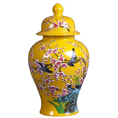 BNNP Vases for Centerpieces Hand Painted Yellow Powder Enamel Celestial Vases Flower Receptacle Crafts Ginger Jars (Color : A)