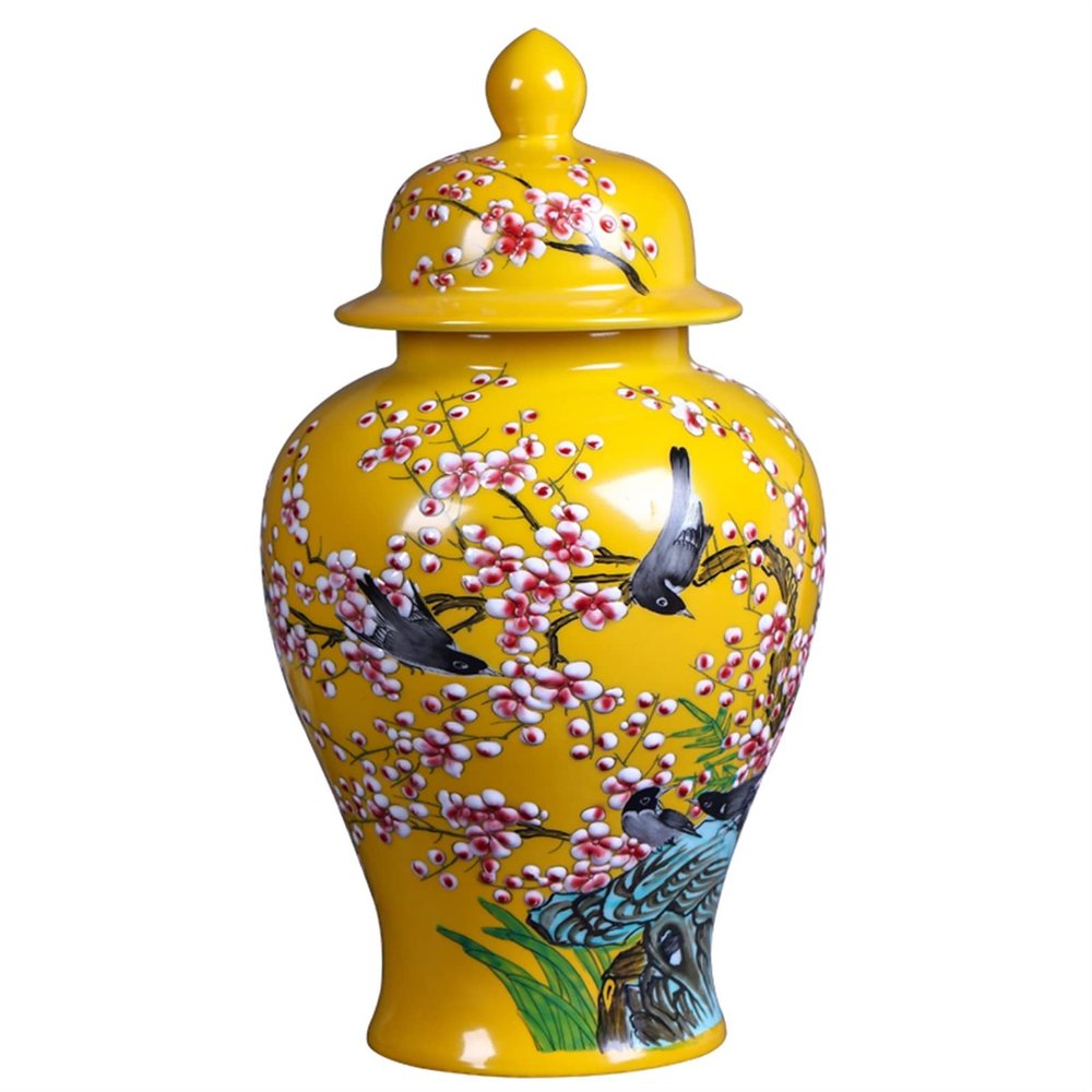 BNNP Vases for Centerpieces Hand Painted Yellow Powder Enamel Celestial Vases Flower Receptacle Crafts Ginger Jars (Color : A)