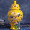 BNNP Vases for Centerpieces Hand Painted Yellow Powder Enamel Celestial Vases Flower Receptacle Crafts Ginger Jars (Color : A) view 3