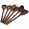 6 PCS Black Walnut Kitchen Utensils Set for Cooking, Natural Wooden Cooking Utensils,Wood Slotted Spoon Spatula Turner Set for Nonstick Cookware Pasta Fork Spaghetti Server Soup Ladle,A view 1