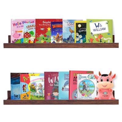 AZSKY Floating Book Shelves Wall Mounted Photo Shelf Picture Ledge Deep Walnut Display Shelves for Home Living Room Bedroom Bathroom Office Set of 2