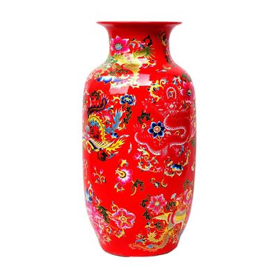 Sculpture Vase Vase Ceramic Floor Standing Large Classical for Dry Flowers Decoration Art Home Household Living Room Hotel Bedroom Office Red 29 x 61 cm Crafts