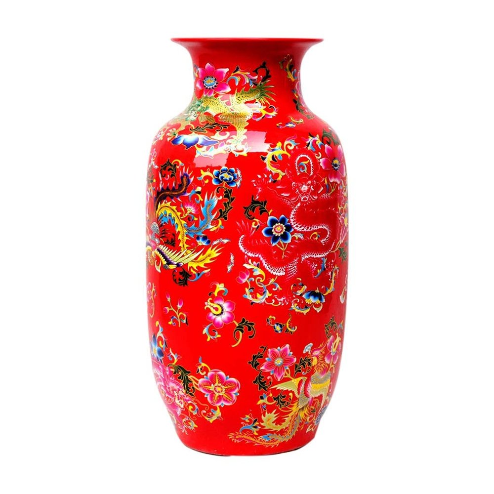 Sculpture Vase Vase Ceramic Floor Standing Large Classical for Dry Flowers Decoration Art Home Household Living Room Hotel Bedroom Office Red 29 x 61 cm Crafts