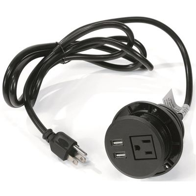UrbanPro Office Plastic and Rubber Wire Power Grommet, Black Finish, with USB Ports, U.S. 3-Pin Plug, 6.5 ft Power Cord, ETL Certified, Desk Cable Management for Chargers and Lighting