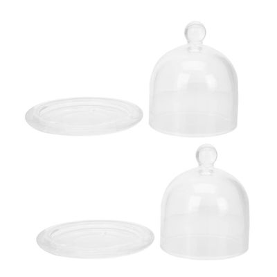2pcs Glass Butter Dish Glass Cake Tray Small Cake Stand Cupcake Stand with Lid Butter Tray Covered Cake Display Covered Dessert Plate