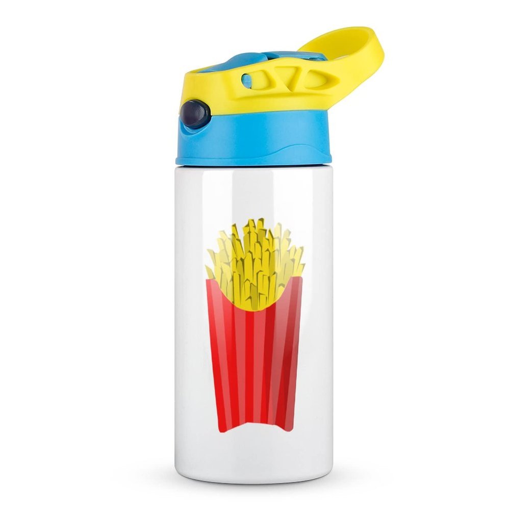 French Fries Water Bottle Stainless Steel Water Cup Coffee Mug with Straw for Home Sports Travel Blue-Style