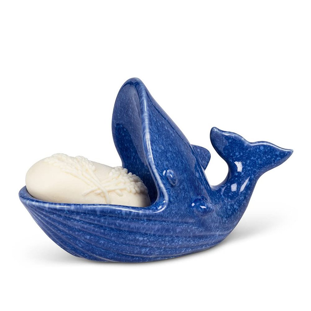 Abbott Collection 27-MOBY-131 Ceramic Whale with Open Mouth Bathroom Soap Dish, 6.5" L