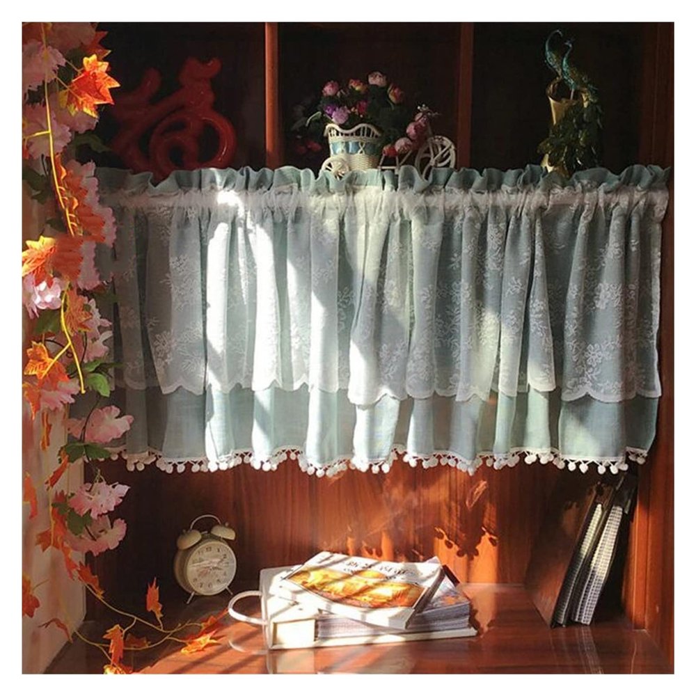 rUrEu Cotton Lace Tassel Kitchen Curtain Valance,Rod Pocket Cafe Curtain Short Curtain, Country Farmhouse Home Decor/W135Cm*H50Cm/W53Inch*H20Inch