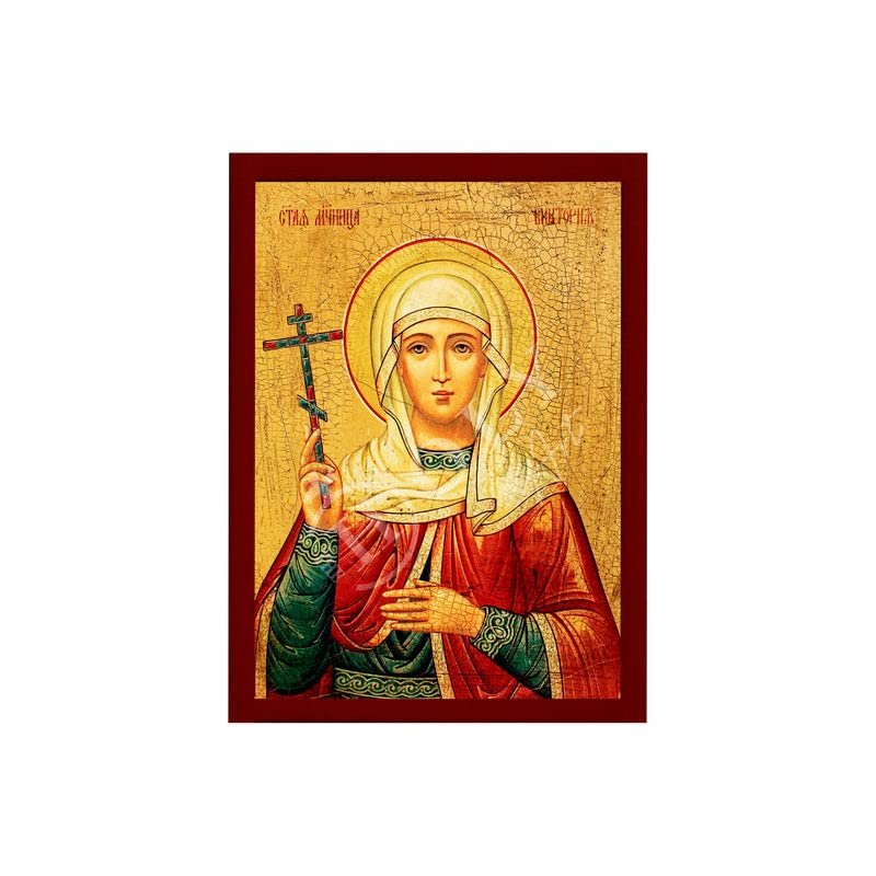 Saint Victoria icon, Handmade Greek Orthodox icon St Victoria, Byzantine Art wall Hanging on Wood Plaque icon, Religious Decor 7x10cm