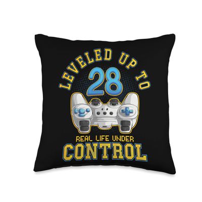 28th Birthday Gamer Leveled Up To 28 Years Gaming Controller Throw Pillow