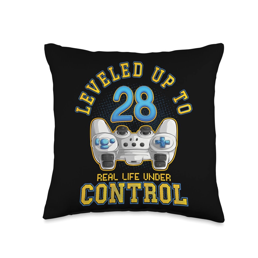 28th Birthday Gamer Leveled Up To 28 Years Gaming Controller Throw Pillow
