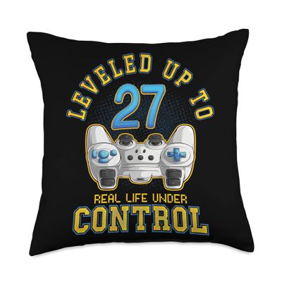 27th Birthday Gamer Leveled Up To 27 Years Gaming Controller Throw Pillow
