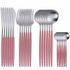 Silverware Flatware Cutlery Set, 24 Pieces Silverware Dinnerware Set Fork Spoons Knives Cutlery Stainless Steel Cutlery Set Tableware Spoons Set (Color : Pink silver 24pcs) view 1