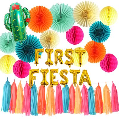 First Fiesta Birthday Decorations/Mexican 1st Birthday Party Decorations Gold First Fiesta Balloons for Mexican Taco Bout Uno Cinco De Mayo Party Decor