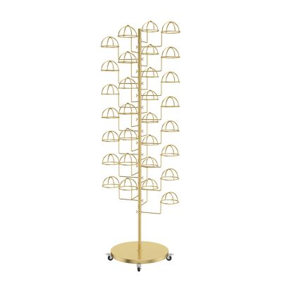 SRNSAEB Movable Hat Display Racks, Large Capacity Hat Holder, Metal Heavy Duty Storage Organizer for Baseball Caps/Cowboy Hats/Wigs (Color : Gold, Size : Place 30 Hats)