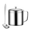 Hemoton Grease Filter Bacon Grease Container with Strainer and Lid Oil Grease Skimmer Pot with Spoon Frying Tool for Kitchen Restaurant BBQ Storing (2L/ 67oz) Stainless Steel Spoon view 1
