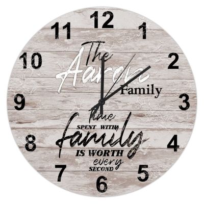 Custom Family Name Clock Silent Non-Ticking Decorative Wall Clock Time Spent with Family Is Worth Every Second Round Vintage Rustic Country Wooden Home Decor Bathroom Dining Room Decorations 10-Inch