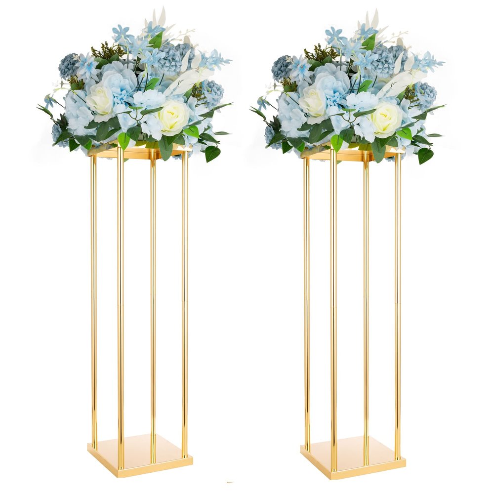 2pcs Centerpieces Wedding Gold Vases for Tables Geometric Metal Flower Display Stand, 31.5 Inch Tall High Floor Vase Column Flower Holder for Wedding Party Event Aisle Table Christmas Decorations