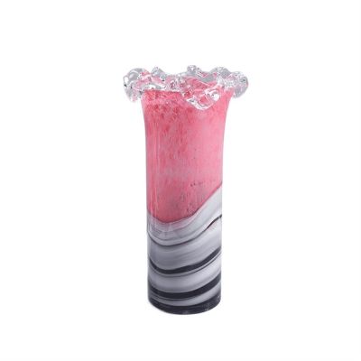 TOMYEUS Home vase Glass Vase Modern Pink Wave Lace Painted Decorative Vases 13.7 Inch Large Desktop Decor Flower Vase Decorative Vase (Size : A)