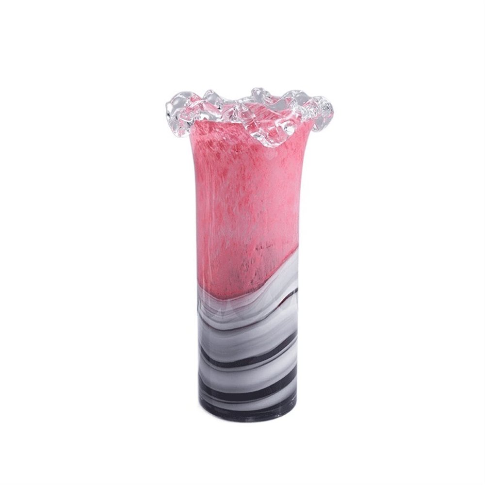 TOMYEUS Home vase Glass Vase Modern Pink Wave Lace Painted Decorative Vases 13.7 Inch Large Desktop Decor Flower Vase Decorative Vase (Size : A)