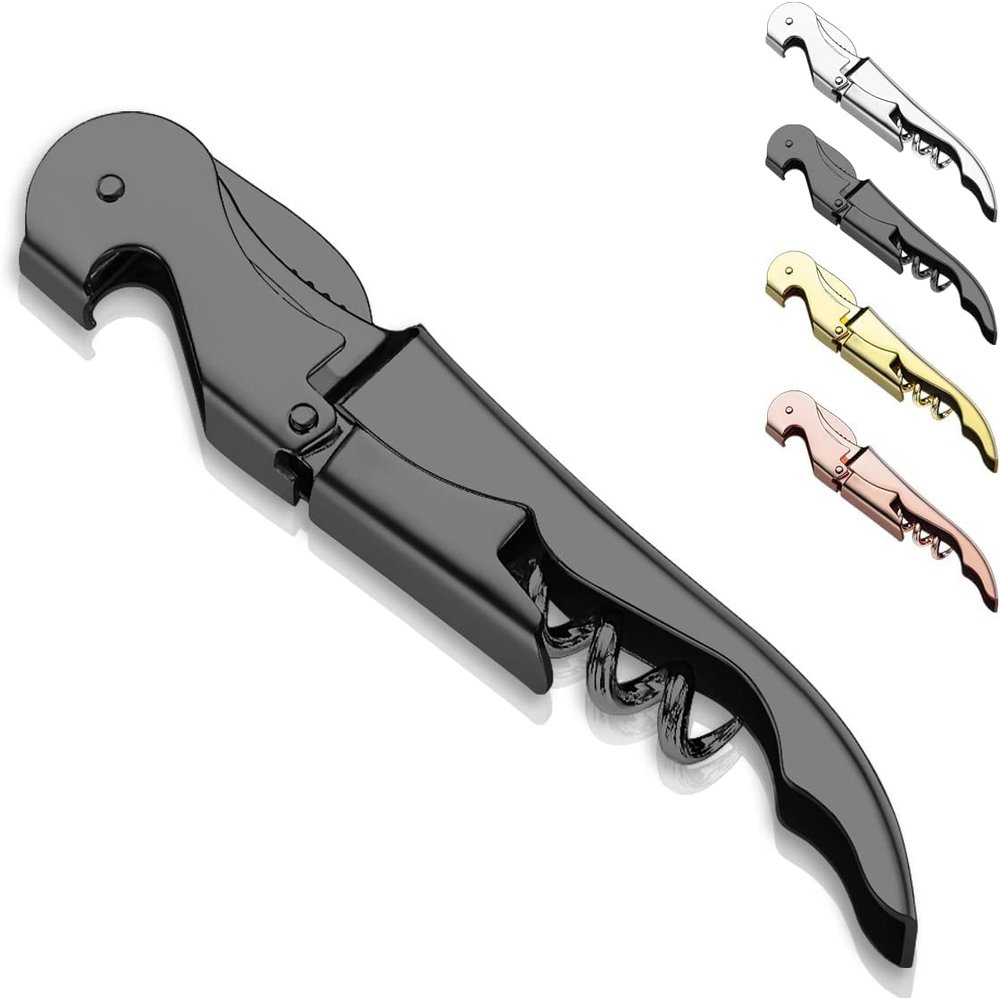 Bottle Opener,Bottle Opener Wine Key Wine Opener with Foil Cutter, Stainless Steel Classic All in one Double Hinged Waiter Corkscrew for Beer Bar Restaurant Waiters, Set for 1 (Silver)