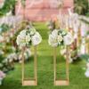 YIYIBYUS 2Pcs Gold Wedding Flower Stand,Metal Floor Stand Iron Flower Stand Column Cube Wedding Decorations Rack Gold view 2