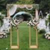 YIYIBYUS 2Pcs Gold Wedding Flower Stand,Metal Floor Stand Iron Flower Stand Column Cube Wedding Decorations Rack Gold view 3