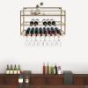 3-Tier Wall Mount Wine Rack with Glass Holders, Industrial Metal Hanging Wine Bottle Rack, Heavy Duty Wall Wine Floating Shelves for Home Bar, Kitchen, Dining Room, Gift view 3