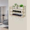 3-Tier Wall Mount Wine Rack with Glass Holders, Industrial Metal Hanging Wine Bottle Rack, Heavy Duty Wall Wine Floating Shelves for Home Bar, Kitchen, Dining Room, Gift view 4