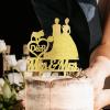 Bride Two Girl Silhouette Wedding Cake Topper LGBTQ Custom Cake Toppers with Dog Lesbian Marriage Cake Topper Bride Mrs & Mrs Wedding Cake Topper with Siberian Husky Dog Silhouette Acrylic Gold view 2