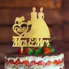 Bride Two Girl Silhouette Wedding Cake Topper LGBTQ Custom Cake Toppers with Dog Lesbian Marriage Cake Topper Bride Mrs & Mrs Wedding Cake Topper with Siberian Husky Dog Silhouette Acrylic Gold view 3
