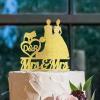 Bride Two Girl Silhouette Wedding Cake Topper LGBTQ Custom Cake Toppers with Dog Lesbian Marriage Cake Topper Bride Mrs & Mrs Wedding Cake Topper with Siberian Husky Dog Silhouette Acrylic Gold view 4
