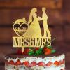 Bride Two Girl Silhouette Wedding Cake Topper with French Bulldog And Poodle Dog Lesbian Bride And Bride Cake Toppers Mrs & Mrs Cake Topper for Wedding LGBT Custom Toppers with Dog Acrylic Gold view 3