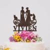 Lesbian Marriage Cake Topper Bride Mrs & Mrs Wedding Cake Topper Two Women Silhouette Wedding Cake Topper with English Bulldog Dog Silhouette Personalized Bride LGBT Toppers with Dog Brown Wood view 4